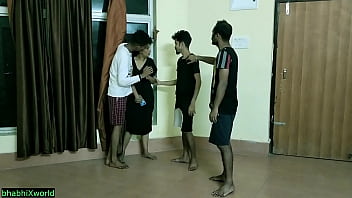 Amateur Indian girl gets double teamed by three guys at her boyfriend's house